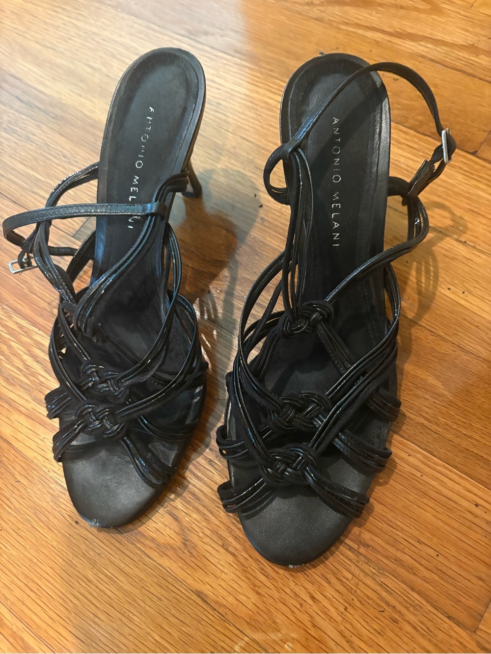 ANTONIO MELANI Black Strappy Knotted Stiletto Sandals